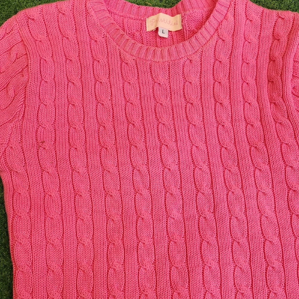 Priorities Pink Cable Knit Top L